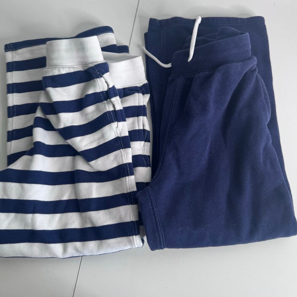 Set of 2 POLO Ralph Lauren  Fleece Girls Wide Leg Sweatpants  6/6x Navy/Stripes